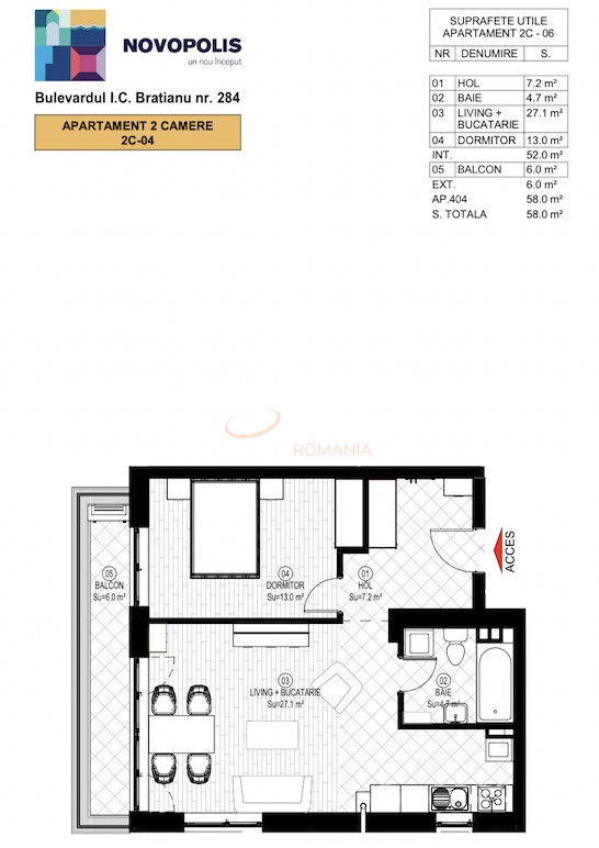 2 camere cu loc parcare exterior inclus Constanta/Bratianu