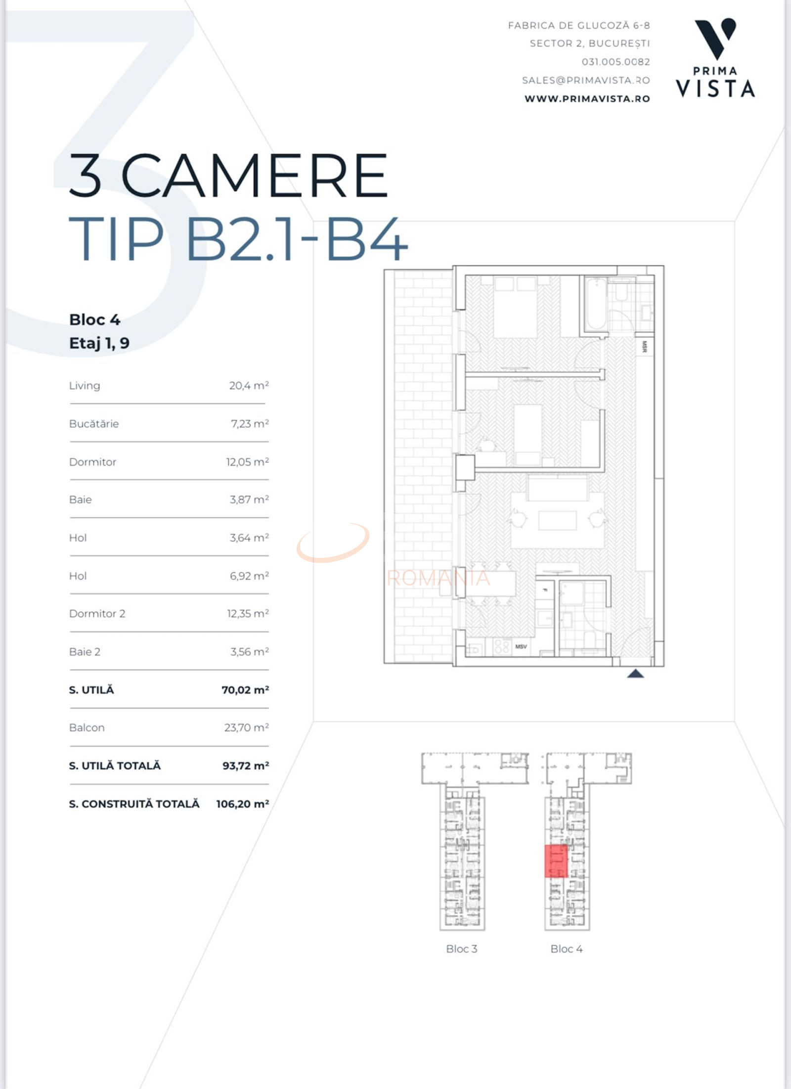3 camere cu loc parcare subteran inclus Bucuresti/Barbu Vacarescu