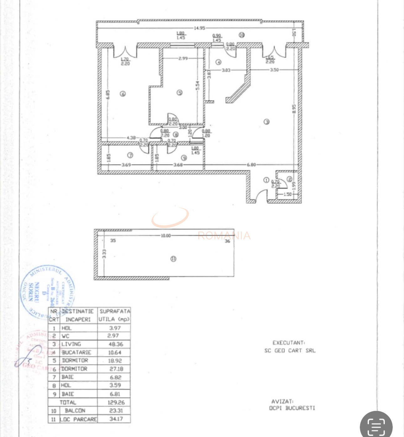 3 camere cu loc parcare subteran inclus Bucuresti/Herastrau
