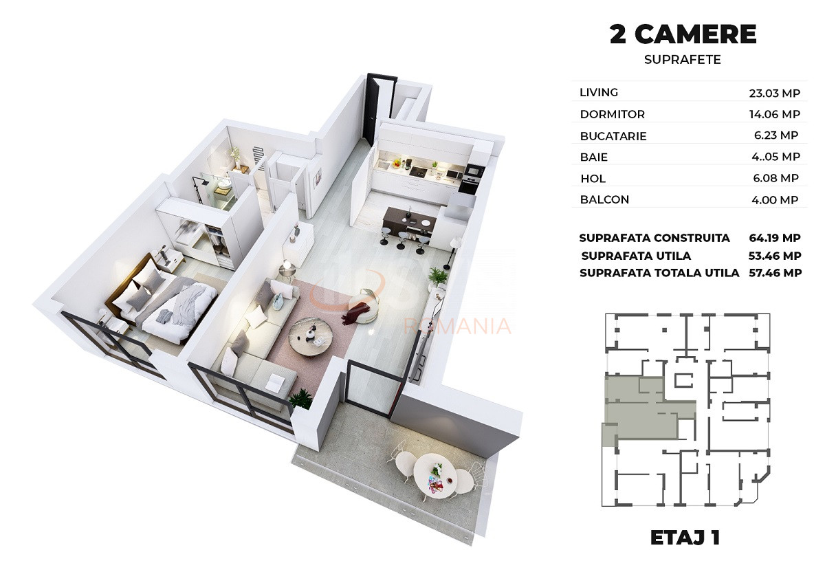 Apartament, 2 camere Bucuresti/Decebal