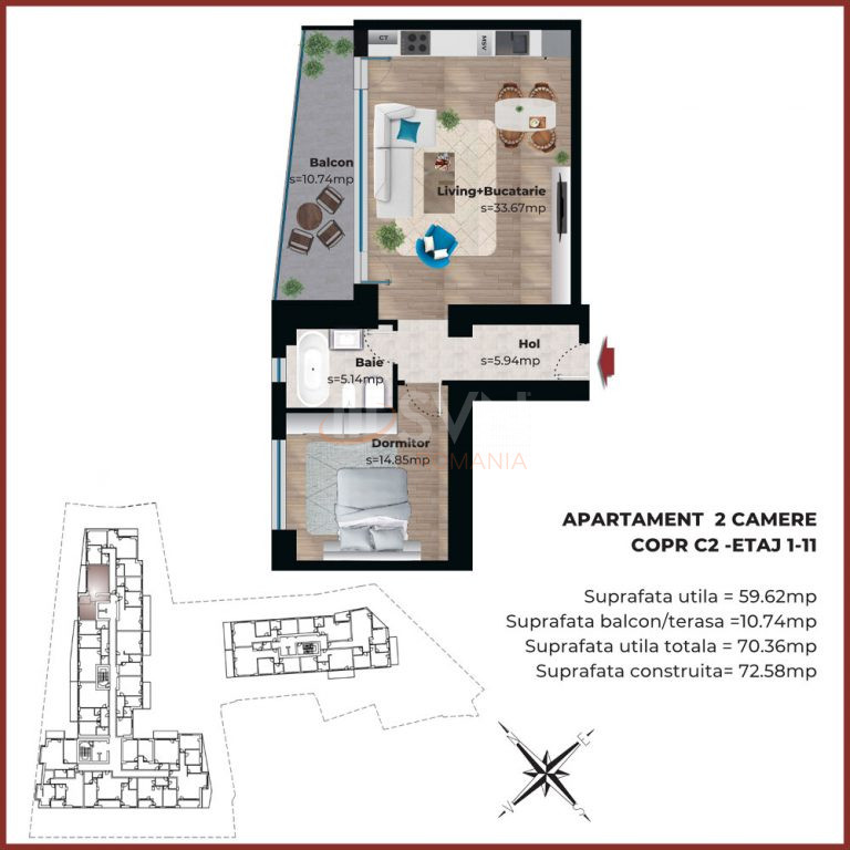 Apartament, 2 camere Bucuresti/Parcul Carol