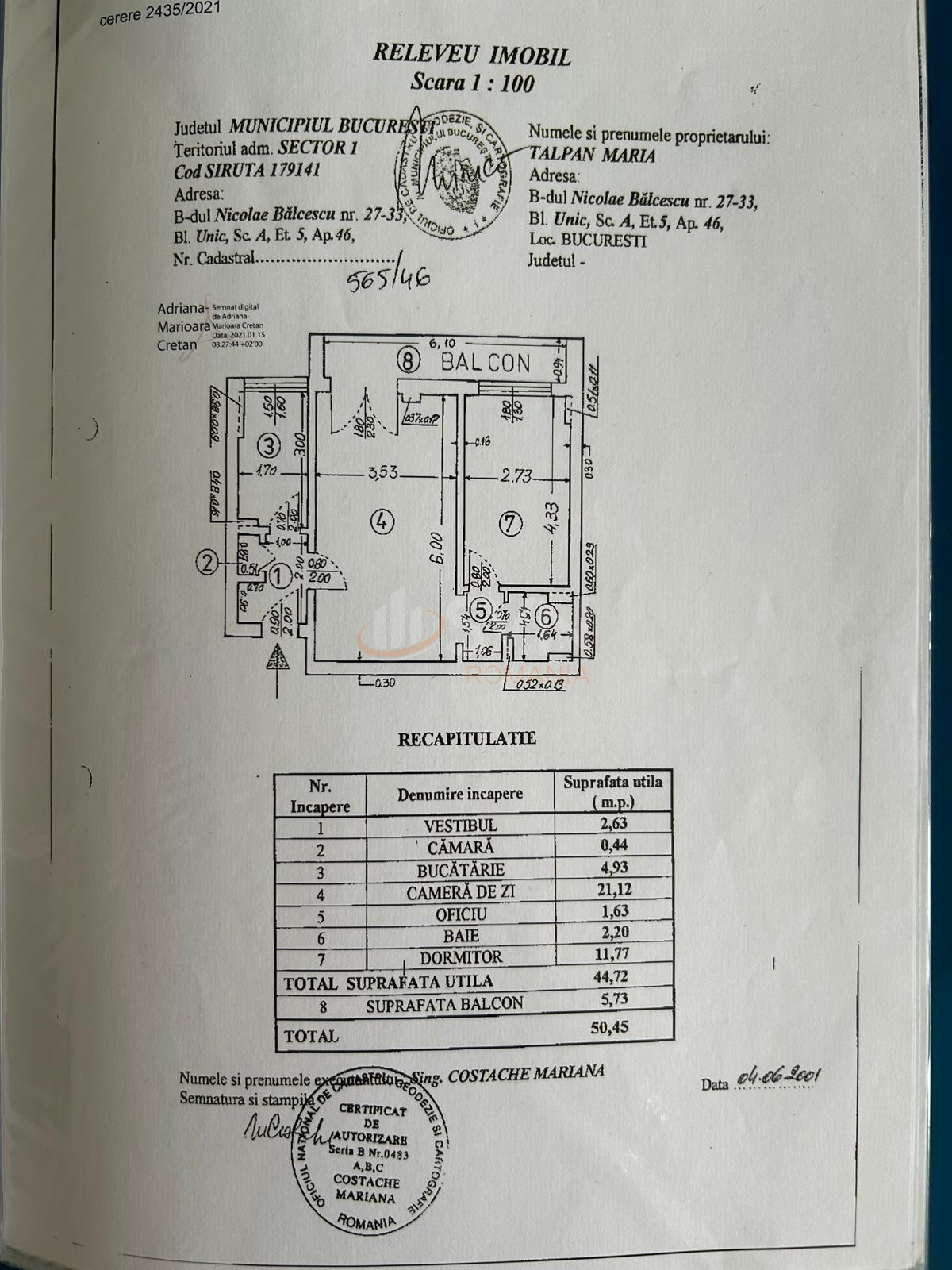 Apartament, 2 camere Bucuresti/P-ta Universitatii