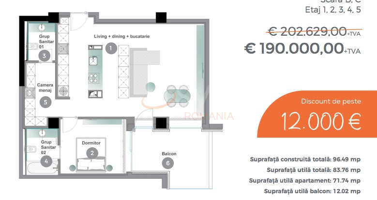 Apartament, 2 camere Bucuresti/Pipera