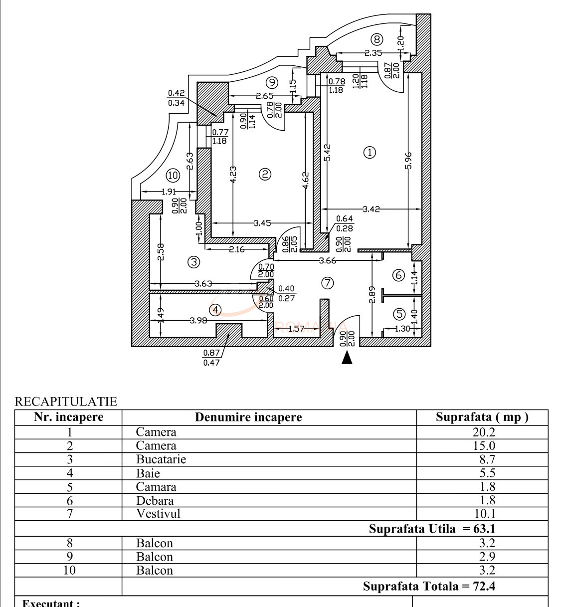 Apartament, 2 camere Bucuresti/Unirii (s3)