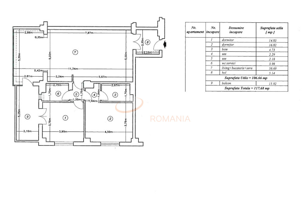 Apartament, 3 camere Bucuresti/Calea Plevnei