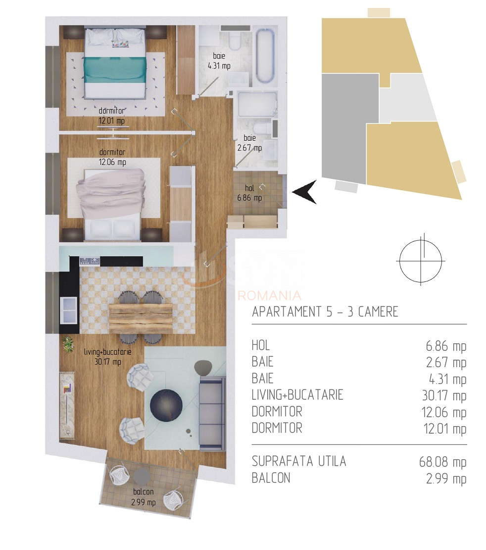 Apartament, 3 camere Cluj/Centru