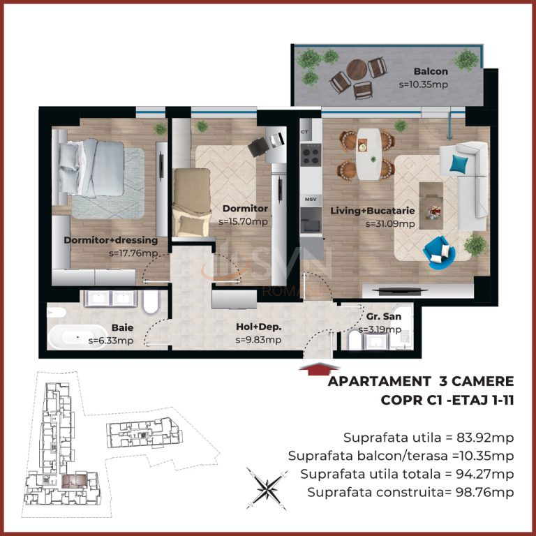 Apartament, 3 camere Bucuresti/Viilor