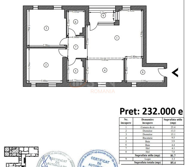 Apartament, 3 camere Bucuresti/Timpuri Noi