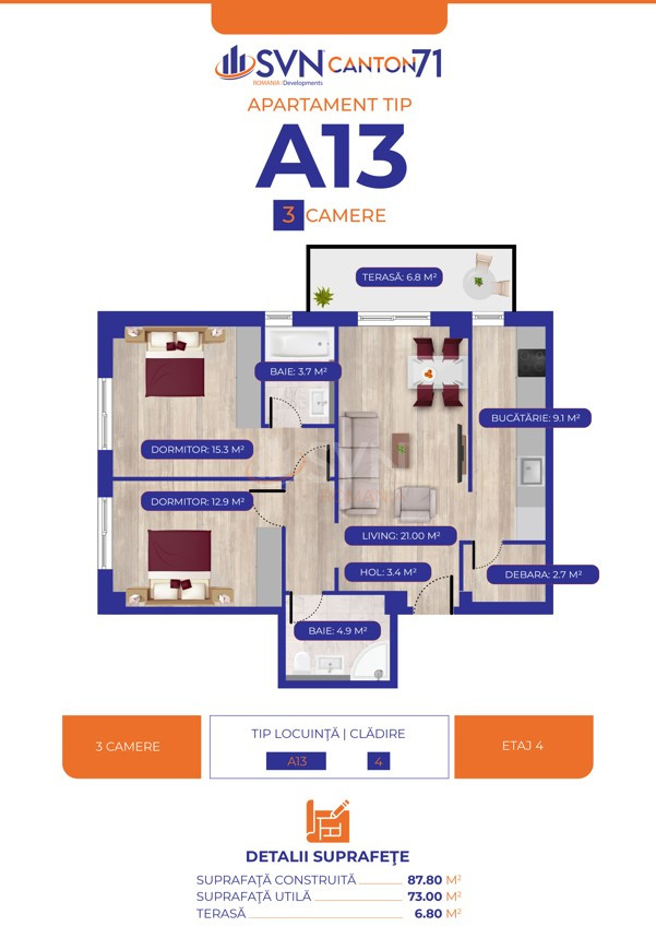 Apartament, 3 camere Bucuresti/Aviatiei