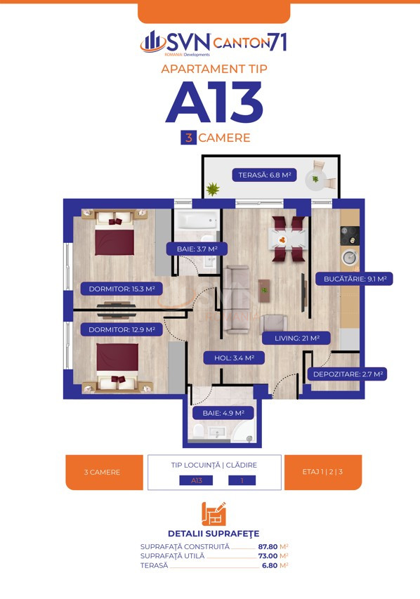 Apartament, 3 camere Bucuresti/Aviatiei