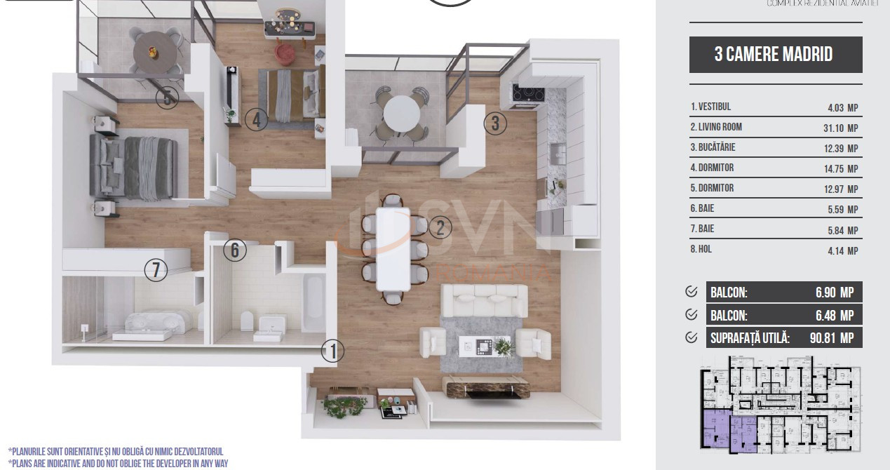 Apartament, 3 camere Bucuresti/Aviatiei