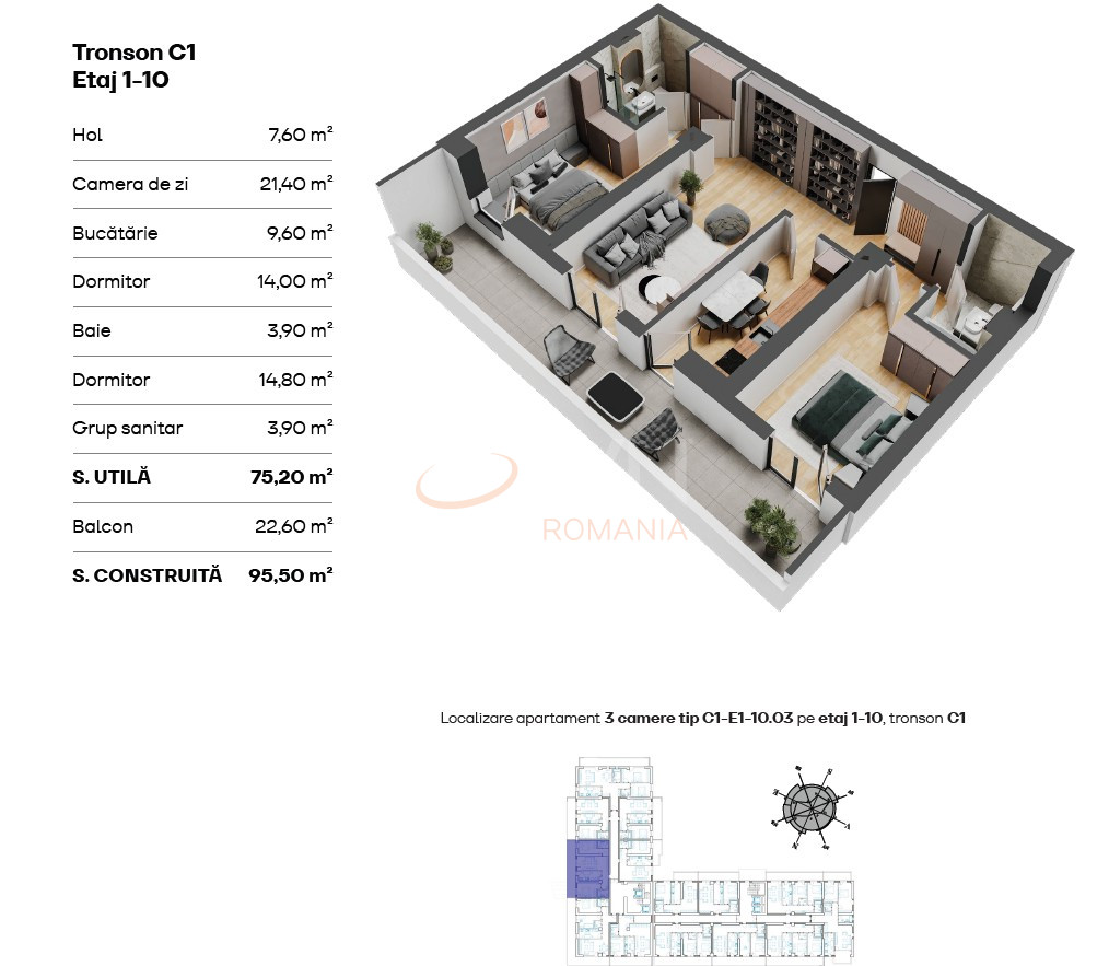 Apartament, 3 camere Bucuresti/Pipera