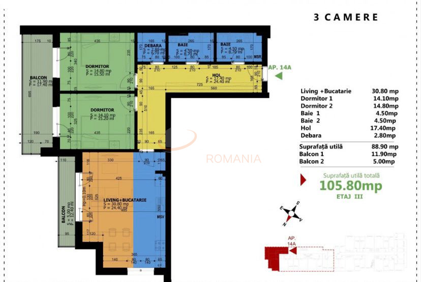 Apartament, 3 camere Bucuresti/Piata Unirii (s3)