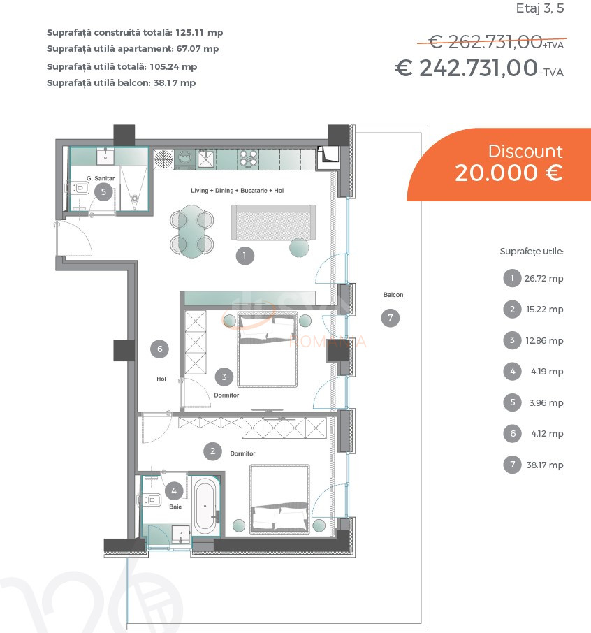 Apartament, 3 camere Bucuresti/Pipera