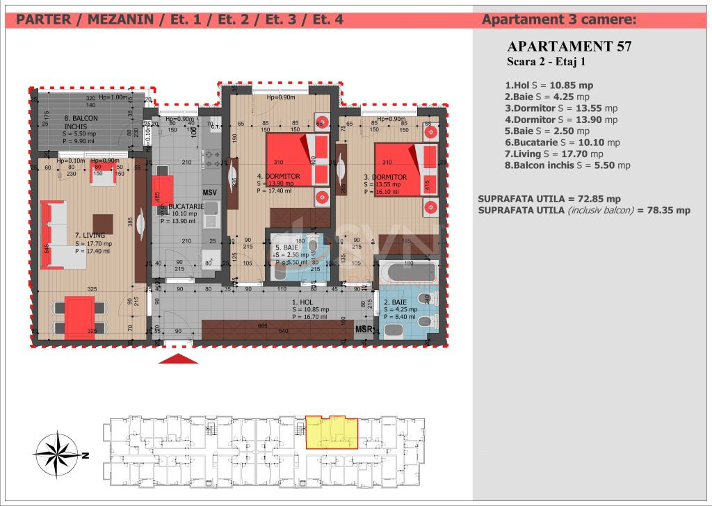 Apartament, 3 camere Bucuresti/Calea Calarasilor