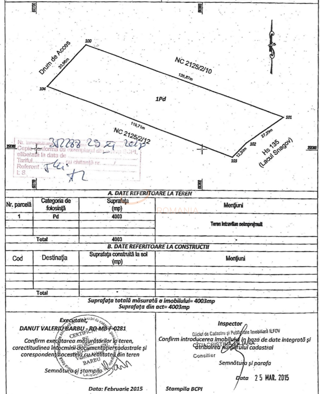 Teren 4003 mp Ilfov/Snagov